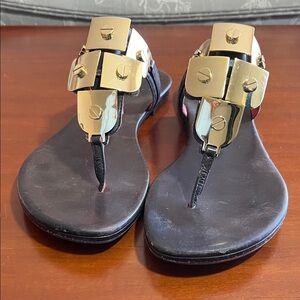 Tory Burch Brown Sandals with Meta Gold Accents